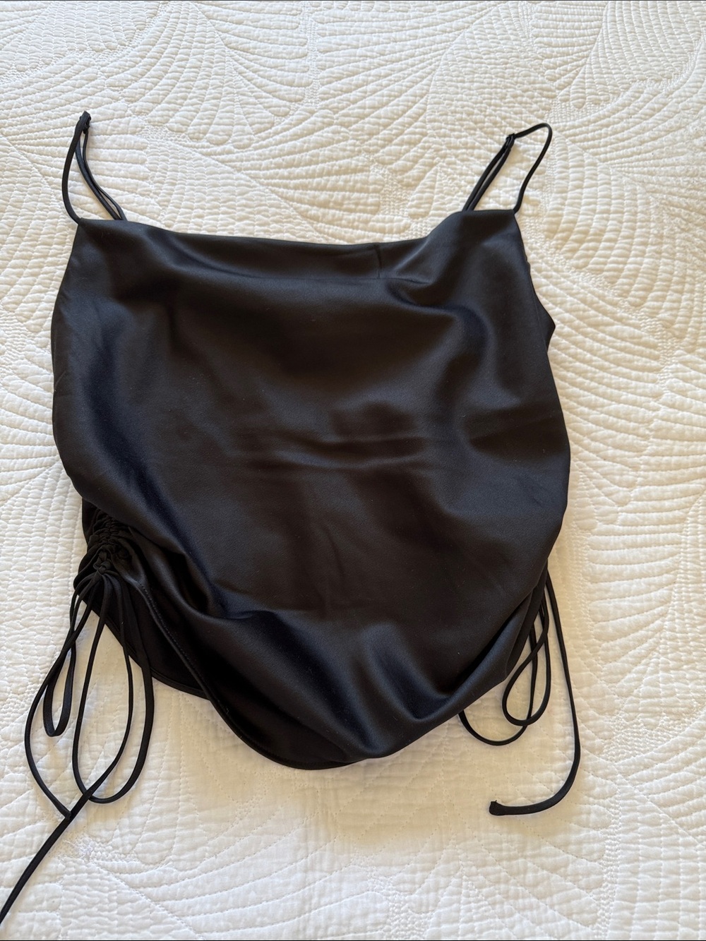 DYNAMITE Black Satin Cowl Neck Spaghetti Strap Top
